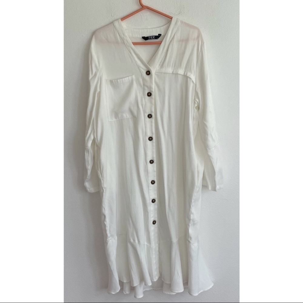 TOV Holy White Button-Front Long Shirt Dress